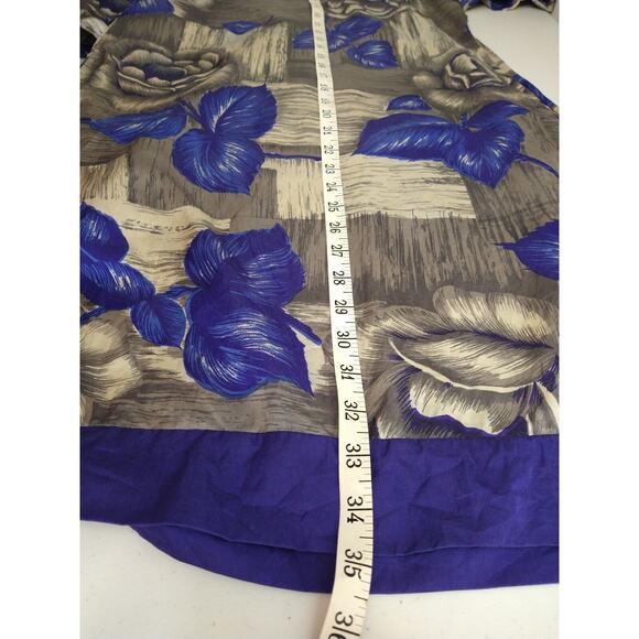 Yoana Baraschi Silk Floral Shift Dress Blue Beige Split V-Neck Pockets Size S - Picture 13 of 13